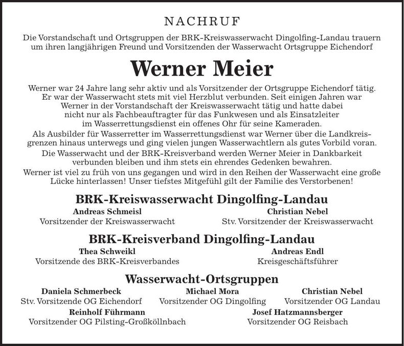 Traueranzeige Werner Meier