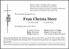 Traueranzeige Christa Sterr