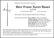 Traueranzeige Franz Xaver Bauer