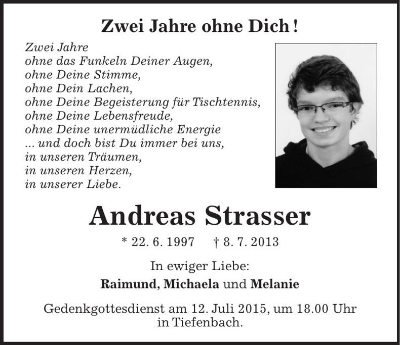 Traueranzeige Andreas Strasser