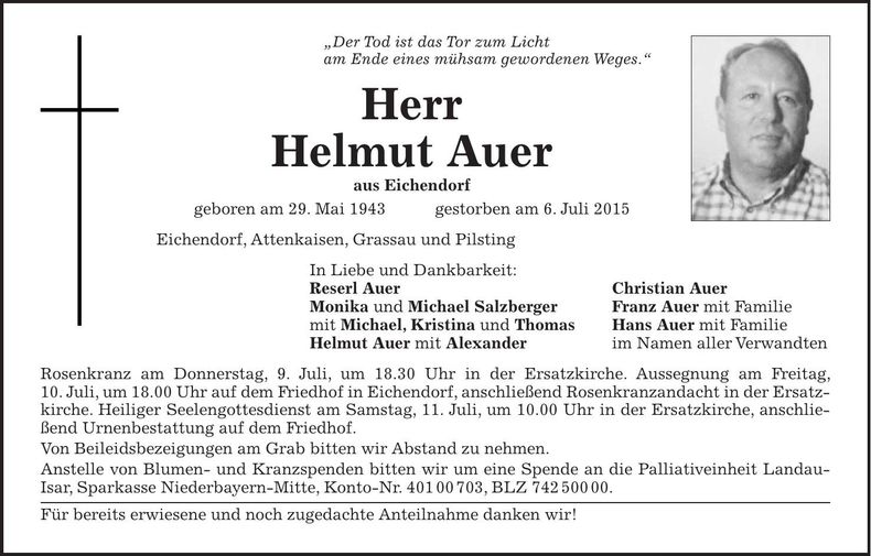 Traueranzeige Helmut Auer