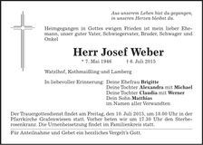 Traueranzeige Josef Weber
