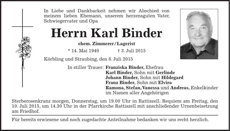 Traueranzeige Karl Binder