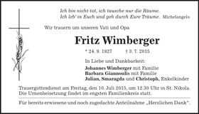 Traueranzeige Fritz Wimberger