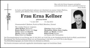 Traueranzeige Erna Kellner