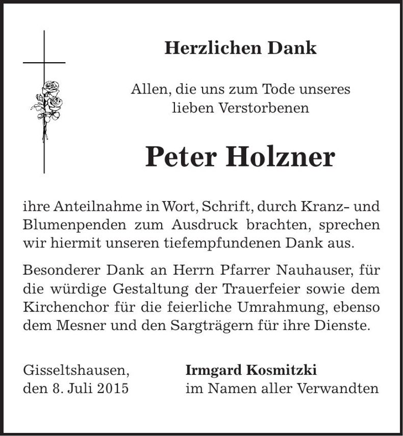 Traueranzeige Peter Holzner