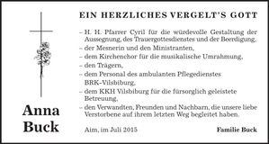 Traueranzeige Anna Buck