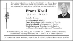Traueranzeige Franz Kosil