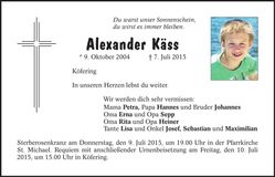 Traueranzeige Alexander Käss