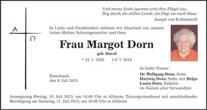 Traueranzeige Margot Dorn