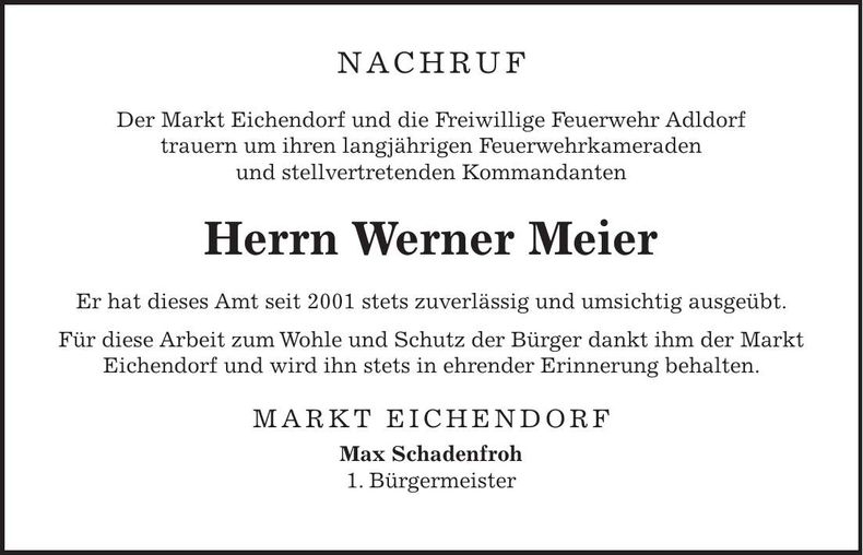 Traueranzeige Werner Meier