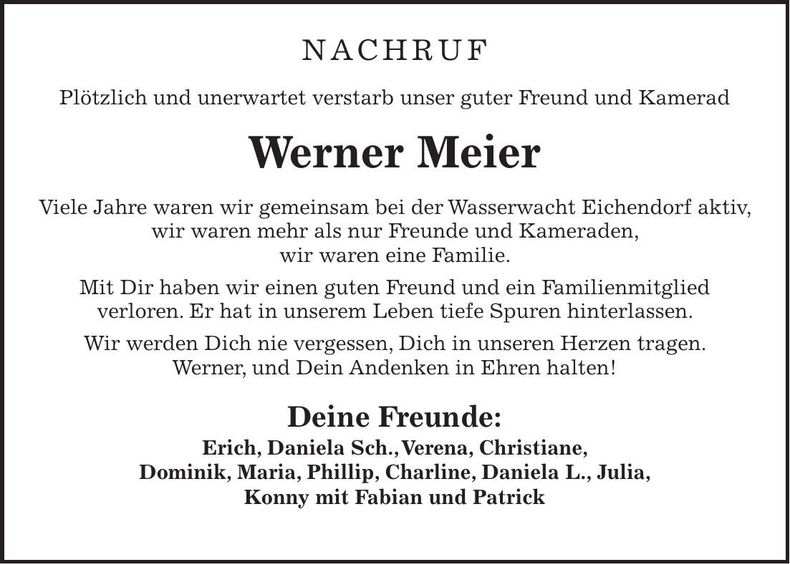 Traueranzeige Werner Meier
