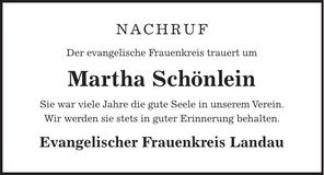 Traueranzeige Martha Schönlein