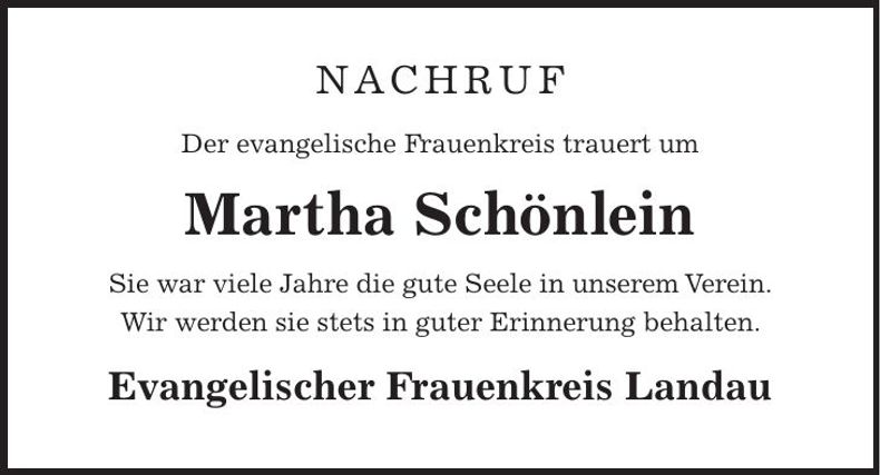 Traueranzeige Martha Schönlein