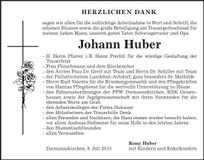 Traueranzeige Johann Huber