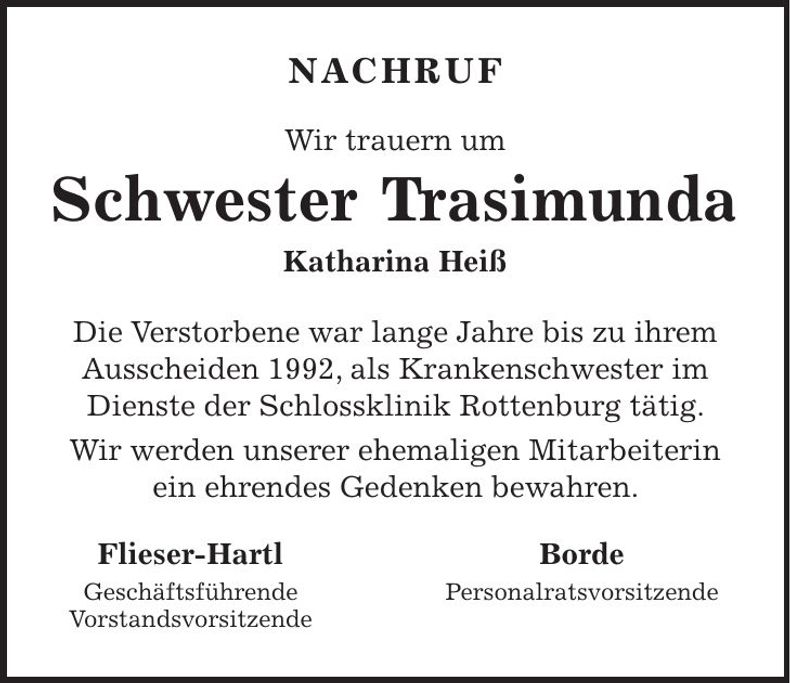 Traueranzeige Katharina Heiß