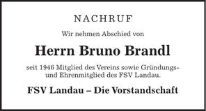 Traueranzeige Bruno Brandl