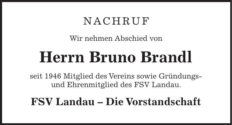 Traueranzeige Bruno Brandl