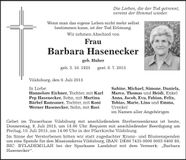 Traueranzeige Barbara Hasenecker
