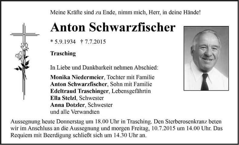 Traueranzeige Anton Schwarzfischer