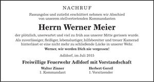 Traueranzeige Werner Meier