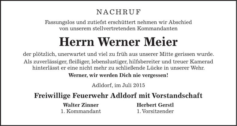 Traueranzeige Werner Meier