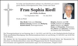 Traueranzeige Sophia Riedl
