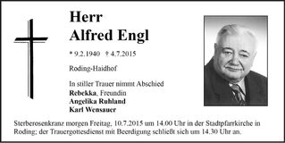 Traueranzeige Alfred Engl