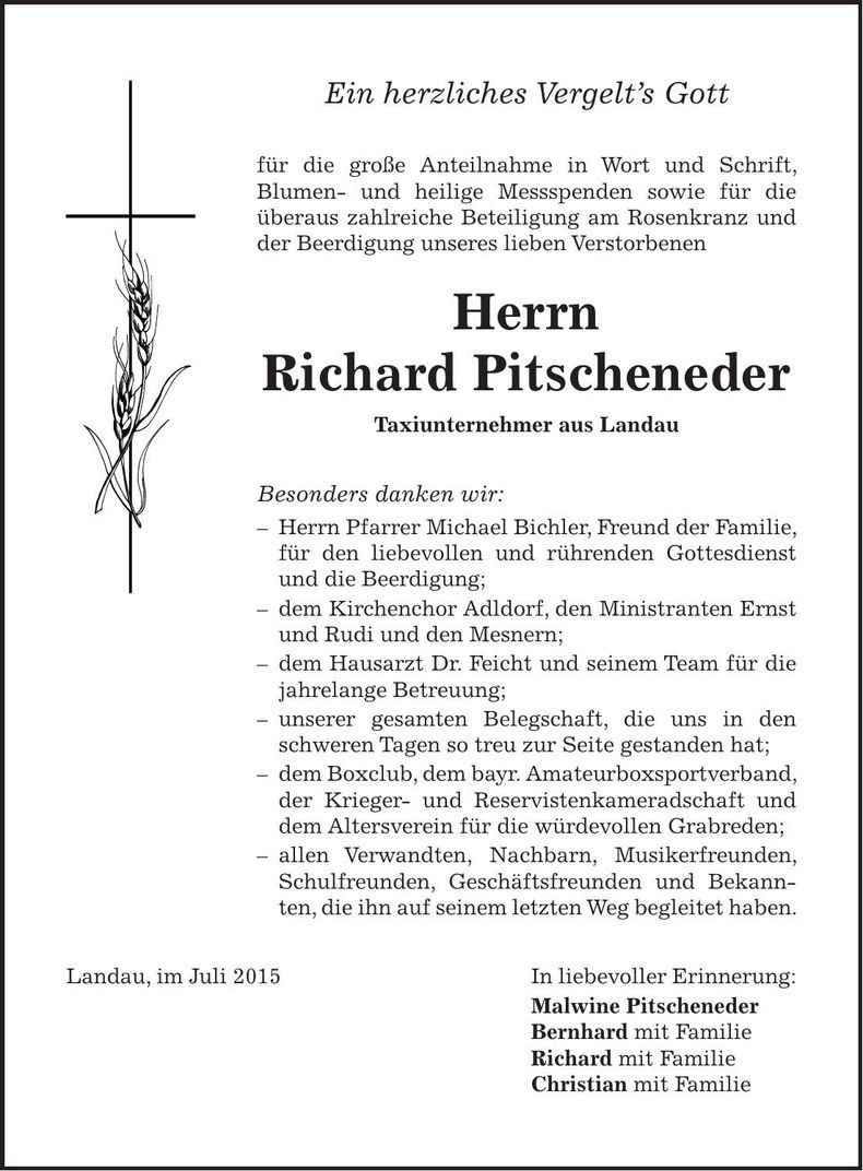 Traueranzeige Richard Pitschner