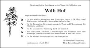 Traueranzeige Willi Huf