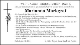 Traueranzeige Marianna Markgraf