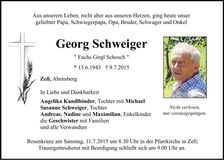 Traueranzeige Georg Schweiger