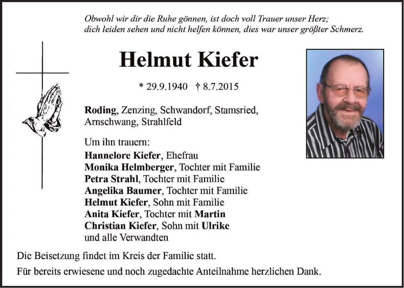 Traueranzeige Helmut Kiefer