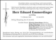 Traueranzeige Eduard Emmerdinger