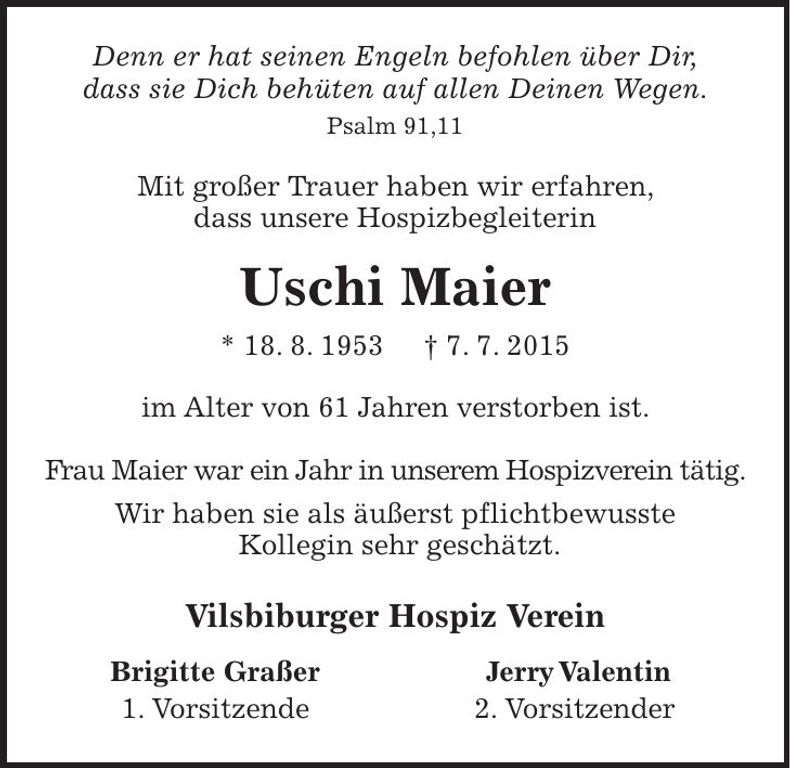 Traueranzeige Uschi Maier