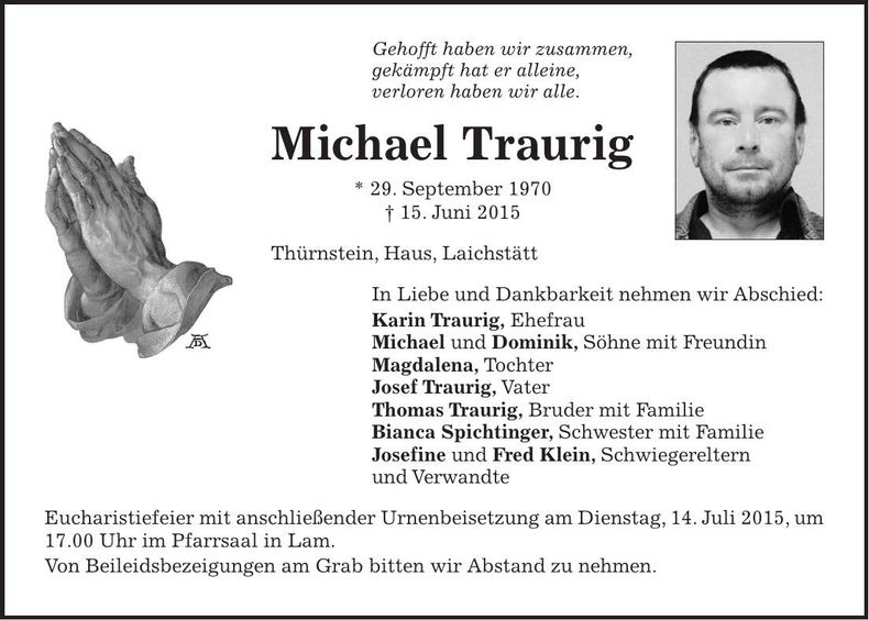 Traueranzeige Michael Traurig