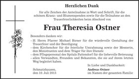 Traueranzeige Theresia Ostner