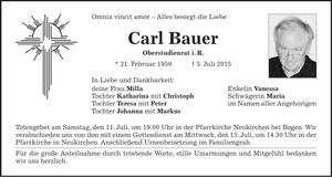 Traueranzeige Carl Bauer