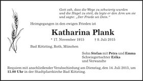 Traueranzeige Katharina Plank