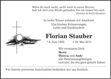Traueranzeige Florian Strauber