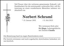 Traueranzeige Norbert Schraml