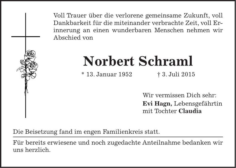Traueranzeige Norbert Schraml