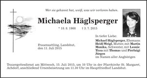 Traueranzeige Michaela Häglsperger