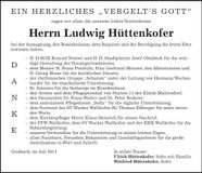 Traueranzeige Ludwig Hüttenkofer