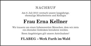 Traueranzeige Erna Kellner