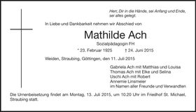 Traueranzeige Mathilde Ach