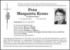 Traueranzeige Margareta Kraus