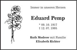 Traueranzeige Eduard Pemp