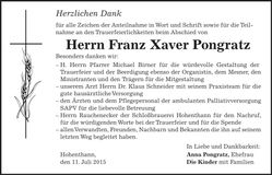 Traueranzeige Franz Xaver Pongratz