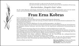 Traueranzeige Erna Kobras